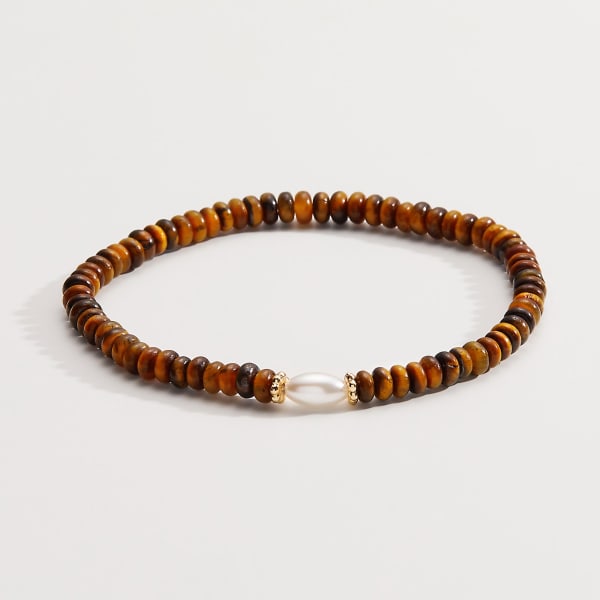 Tiger's Eye and Pearl Stretch Bracelet | Alex and Ani